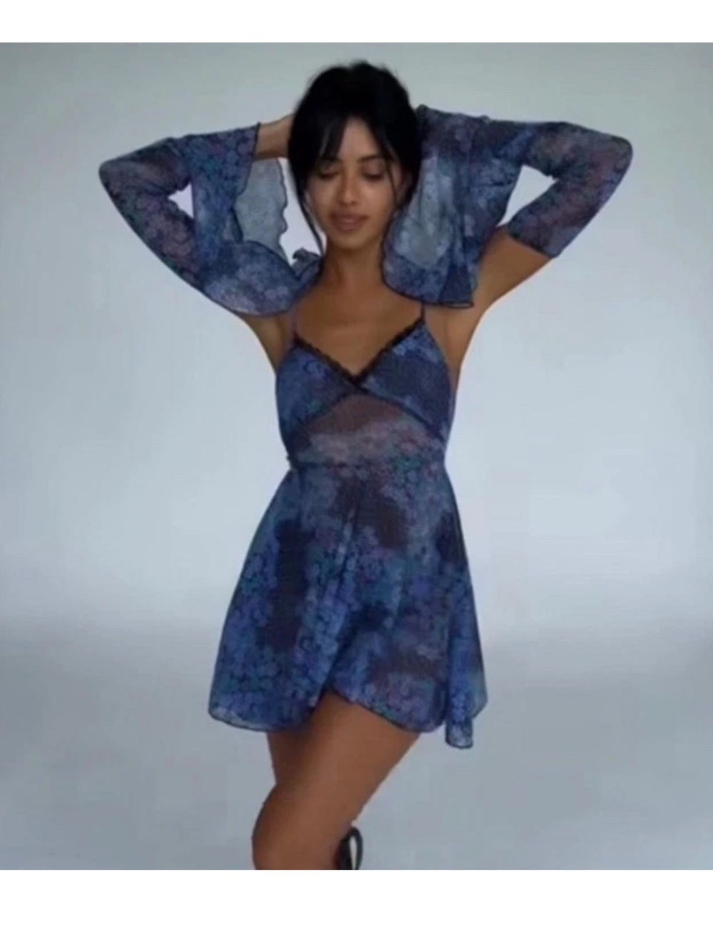 Her Pony Pixie Dream Mini Dress AU 4 Blue Floral Fairy Festival NWT Limited Y2K
